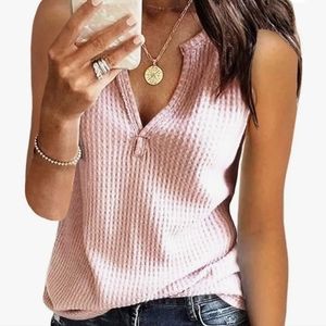 Dellytop  Women's  Size Small  Tank Top V-Neck Waffle Knit Casual Loose Fit Pink